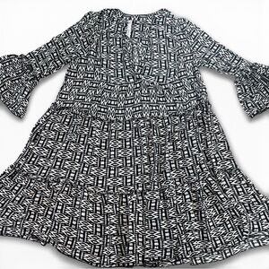 NY Collection Women’s Medium Black & White Tiered Boho Dress | Rayon